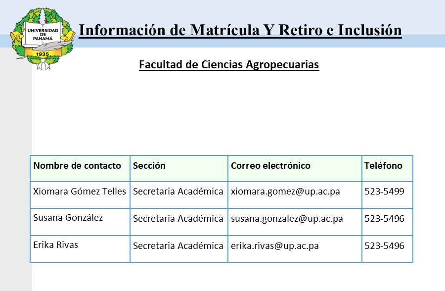 contactos de matrícula
