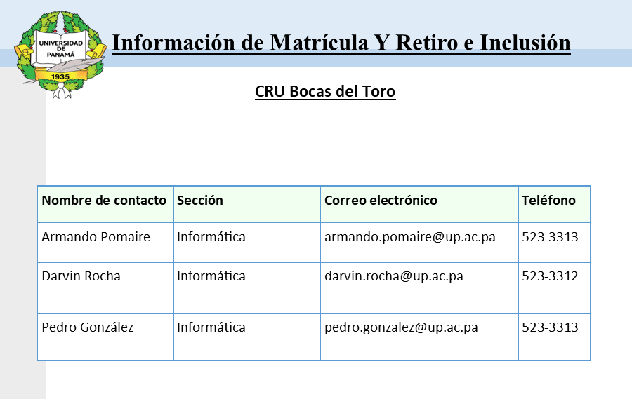 contactos de matrícula