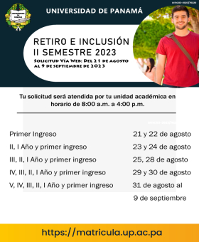 Retiro e inclusión segundo semestre 2023, del 1 de agosto hasta 9 de septiembre 2023